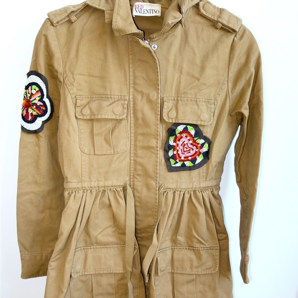 Vintage RED VALENTINO Military-Inspired Utility Coat -Rare Beaded Embellishments